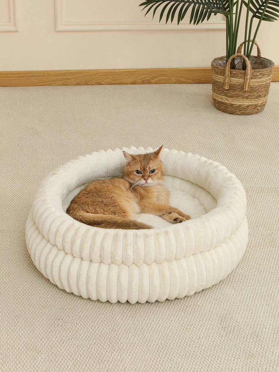 Grey soft fabric cat nest bed filled with comfortable polyester for small, medium, and large cats.