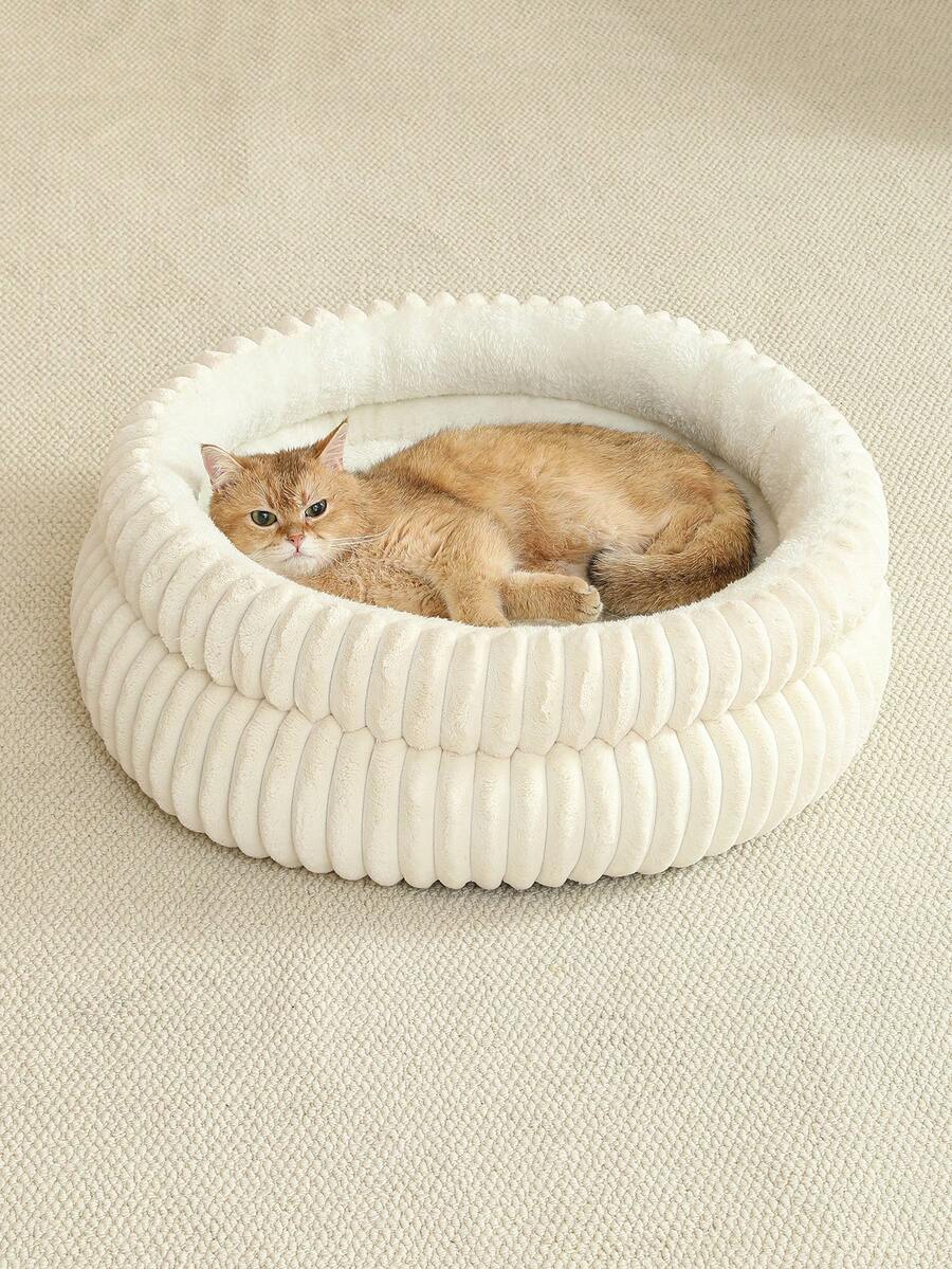 Grey soft fabric cat nest bed filled with comfortable polyester for small, medium, and large cats.