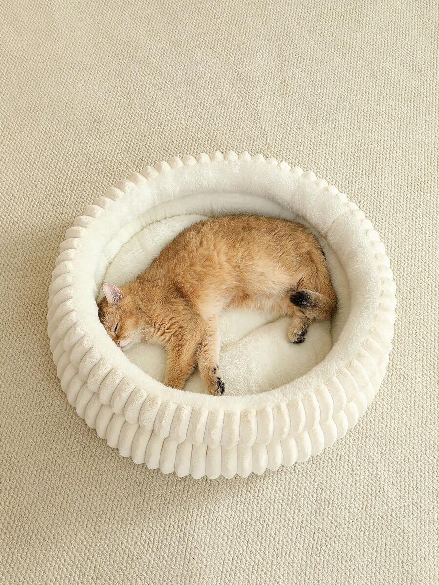 Grey soft fabric cat nest bed filled with comfortable polyester for small, medium, and large cats.