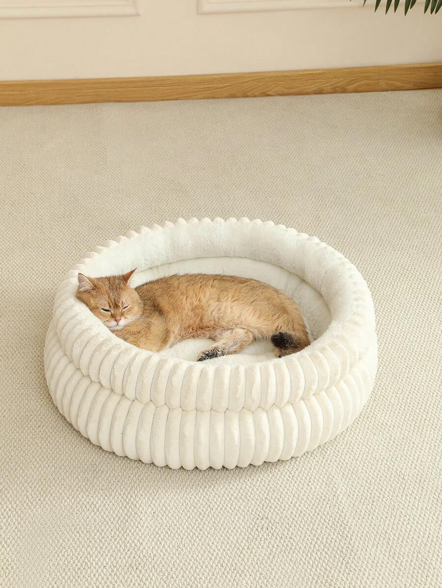 Grey soft fabric cat nest bed filled with comfortable polyester for small, medium, and large cats.