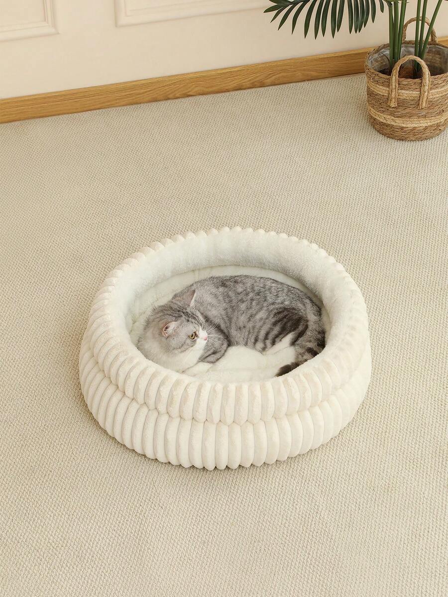 Grey soft fabric cat nest bed filled with comfortable polyester for small, medium, and large cats.