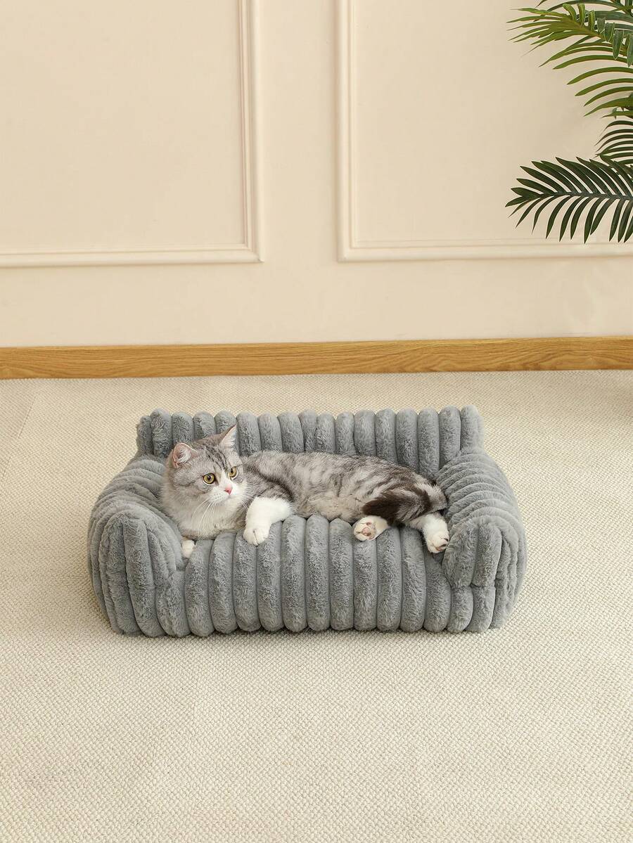 Grey soft cat bed sofa nest made of breathable polyester fabric for small, medium, and large cats.