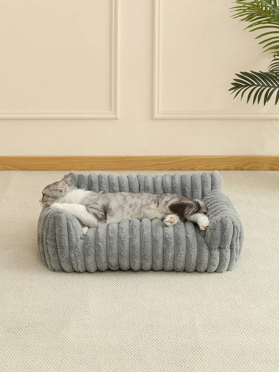 Grey soft cat bed sofa nest made of breathable polyester fabric for small, medium, and large cats.