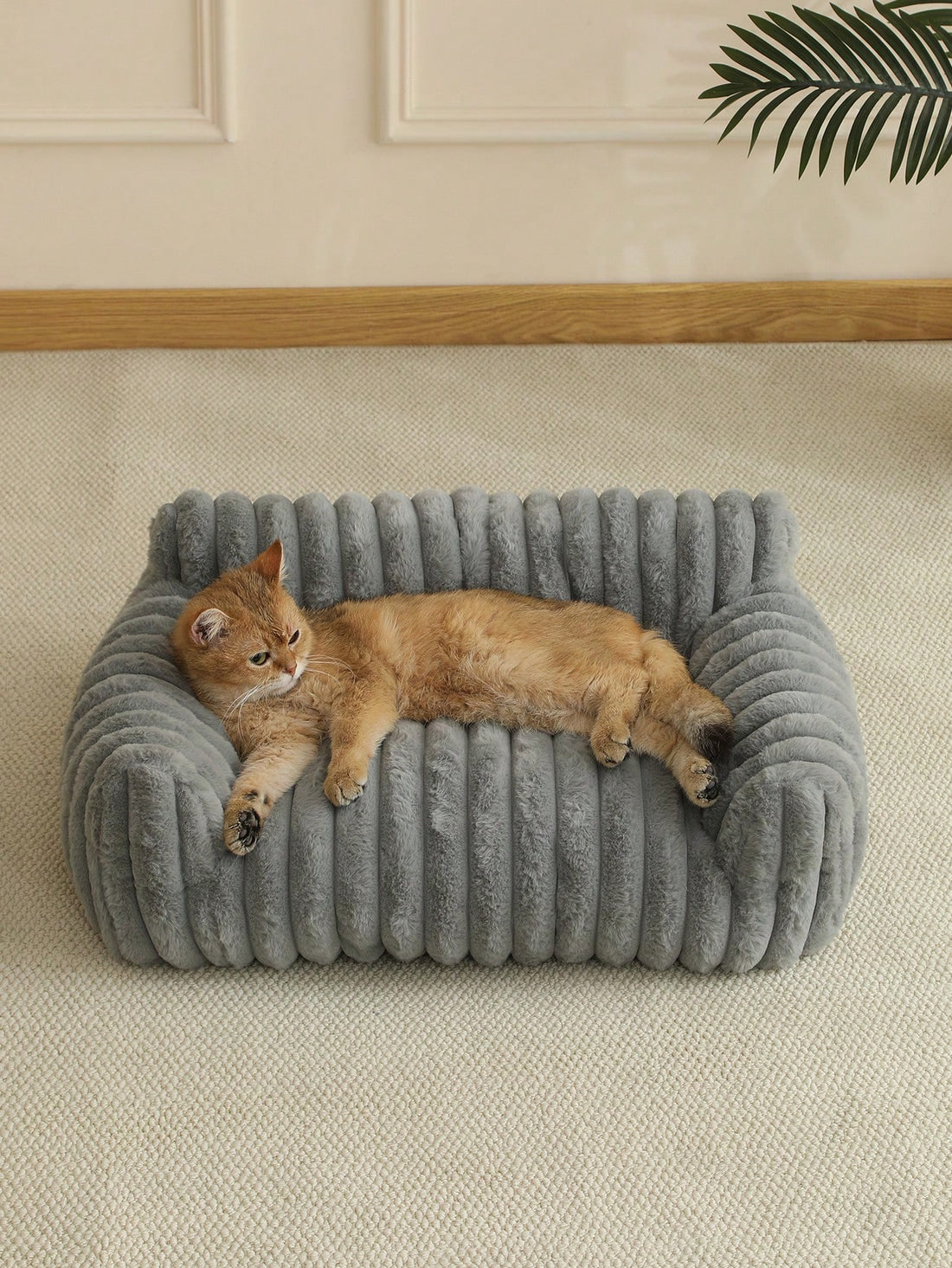 Grey soft cat bed sofa nest made of breathable polyester fabric for small, medium, and large cats.