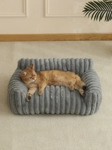 Grey soft cat bed sofa nest made of breathable polyester fabric for small, medium, and large cats.