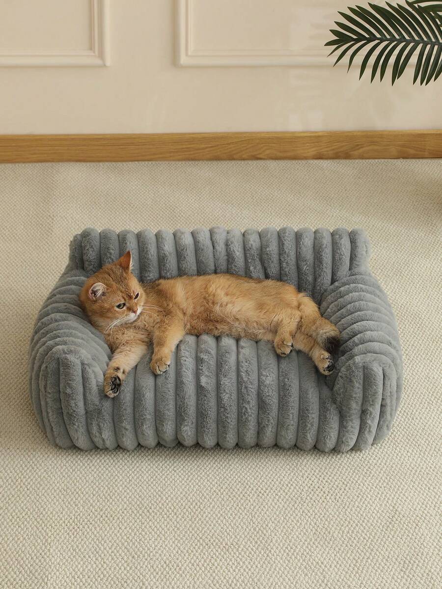 Grey soft cat bed sofa nest made of breathable polyester fabric for small, medium, and large cats.