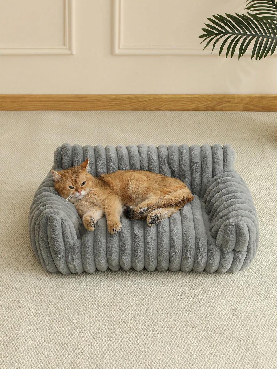 Grey soft cat bed sofa nest made of breathable polyester fabric for small, medium, and large cats.
