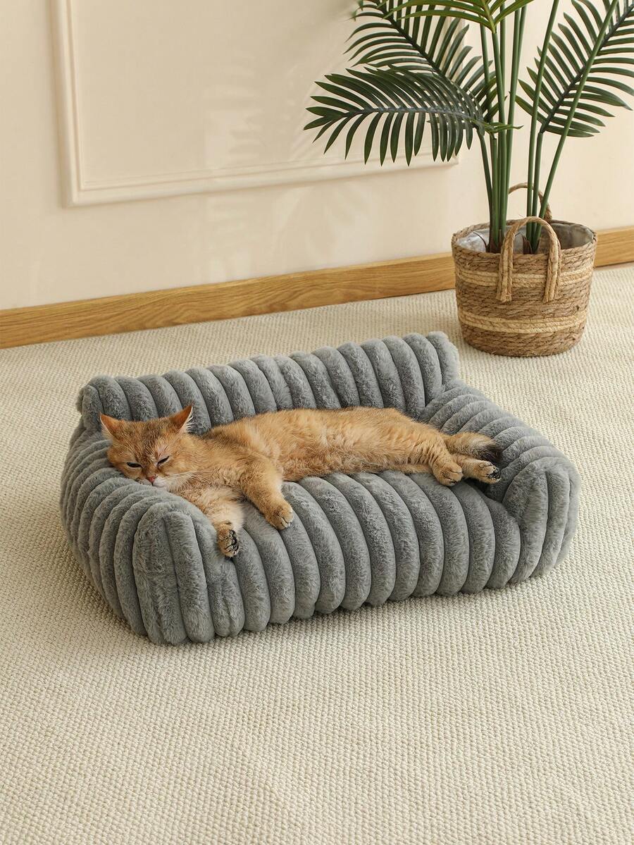 Grey soft cat bed sofa nest made of breathable polyester fabric for small, medium, and large cats.