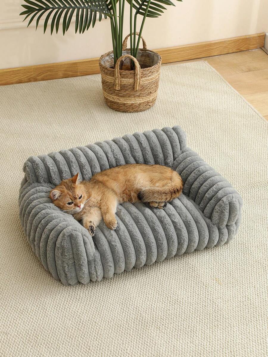 Grey soft cat bed sofa nest made of breathable polyester fabric for small, medium, and large cats.