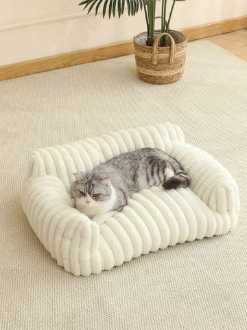 White plaid soft cat bed sofa with breathable fabric and plush filling for cats
