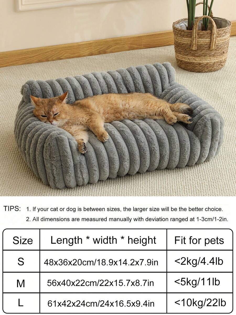 Grey soft cat bed sofa nest made of breathable polyester fabric for small, medium, and large cats.