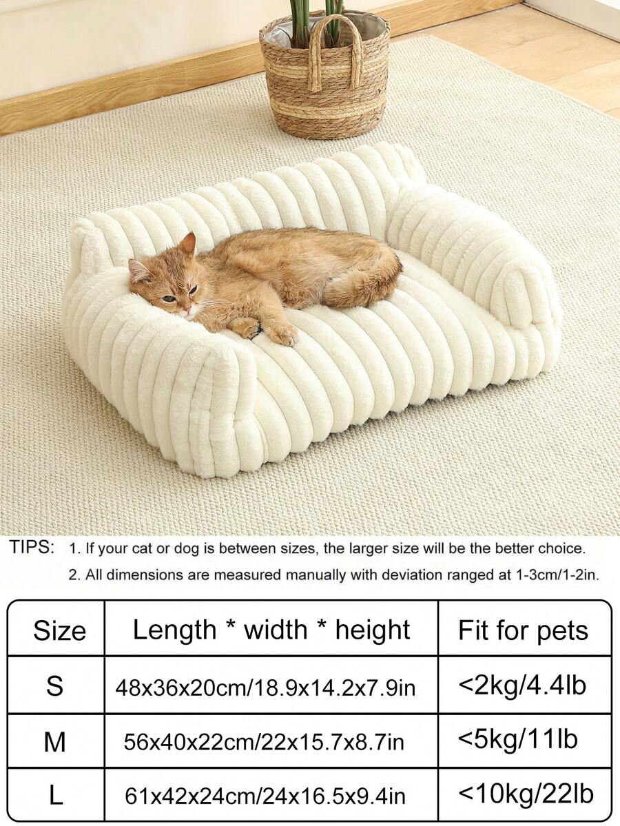 White plaid soft cat bed sofa with breathable fabric and plush filling for cats
