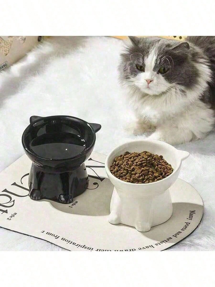 1 Cat Bowl, Anti Vomiting 15 Degree High Foot Tilted Pet Tray, Pet Neck Protection, Feeding Bowl, Drinking Bowl, Stable Base, Not Easy To Overturn, Cat Bowl Set, Suitable For Cats And Dogs, Can Be Washed In The Dishwasher, Pet Supplies