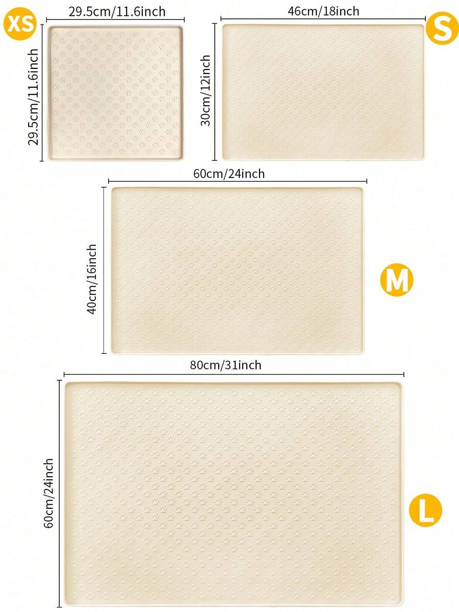 Beige silicone pet placemat with paw detail designed for cat and dog food and water bowls