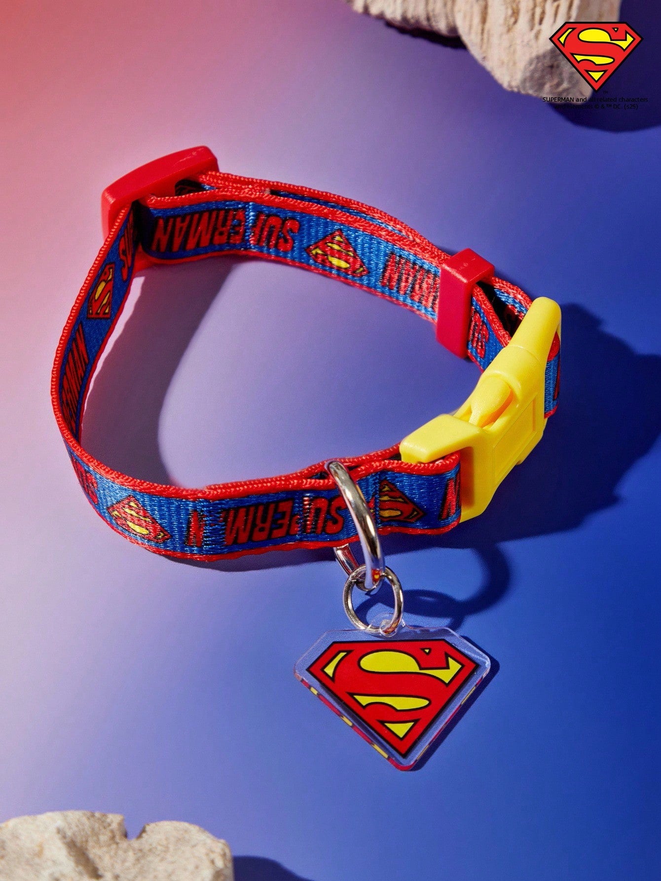 Multicolor printed polyamide webbing dog collar with letter pattern and buckle closure for everyday dog wear