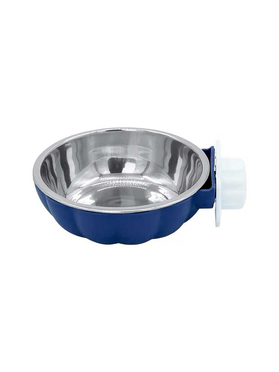 Blue detachable pet cage hanging food and water bowl with safety lid for small animals like hamsters and rats