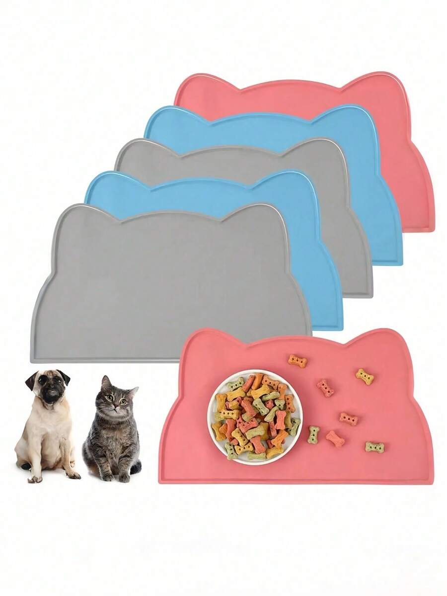 Multicolor rectangular silicone pet feeding bowl mat with non-slip waterproof surface for dogs and cats