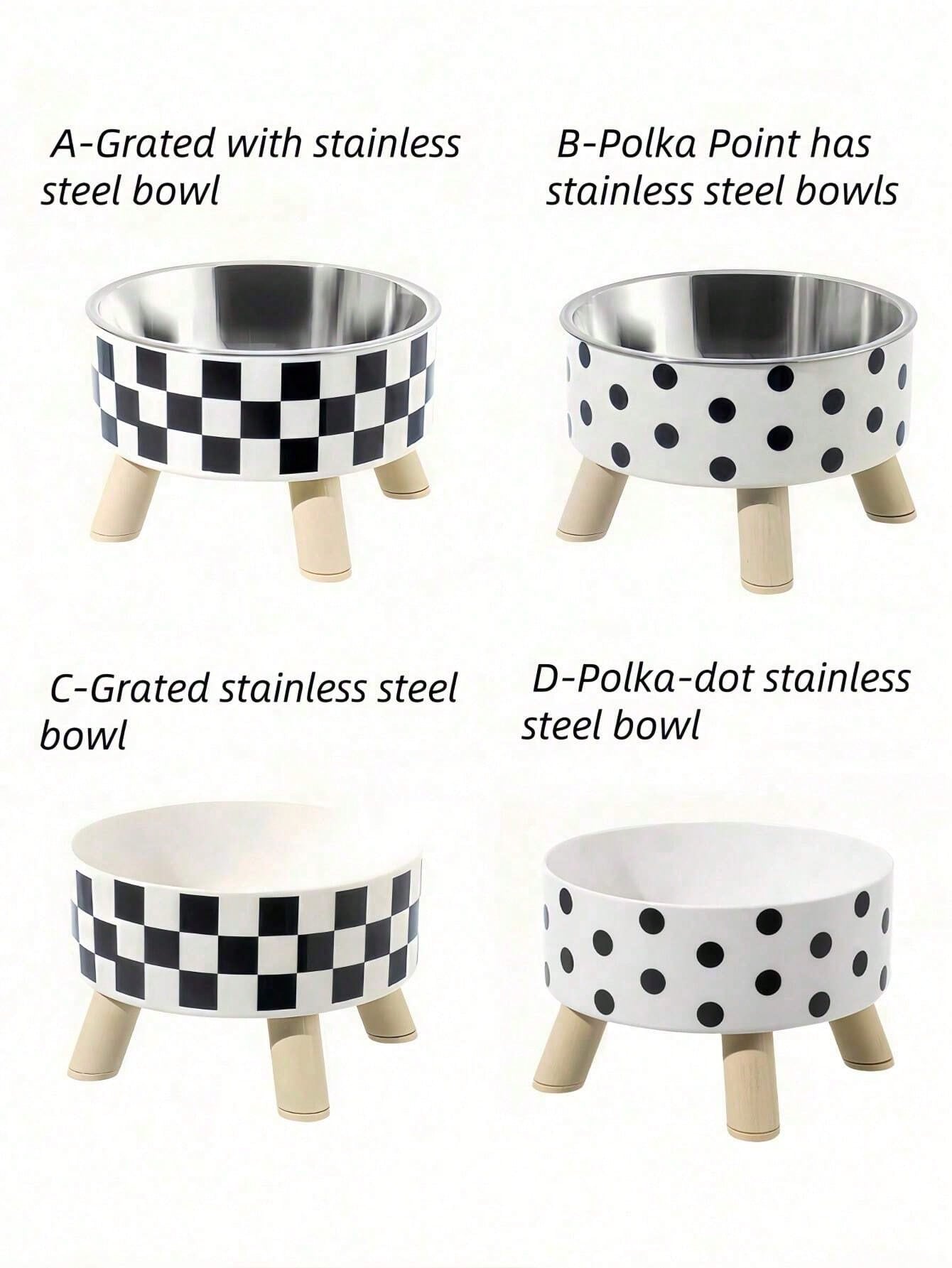 1-Piece Premium Stainless Steel And Plastic Pet Bowl - White Checkered Design - Suitable For Cats - Easy To Install, Super Easy To Clean, Durable - Let Your Beloved Pet Enjoy Fun And Stylish Mealtimes!