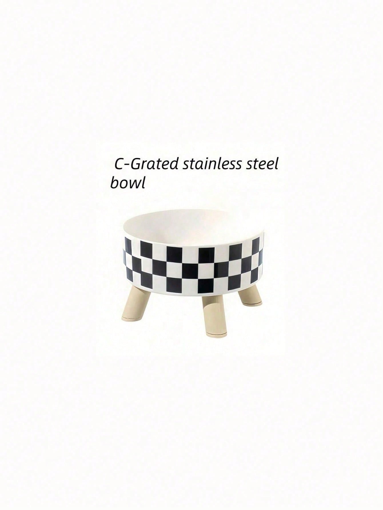 1-Piece Premium Stainless Steel And Plastic Pet Bowl - White Checkered Design - Suitable For Cats - Easy To Install, Super Easy To Clean, Durable - Let Your Beloved Pet Enjoy Fun And Stylish Mealtimes!