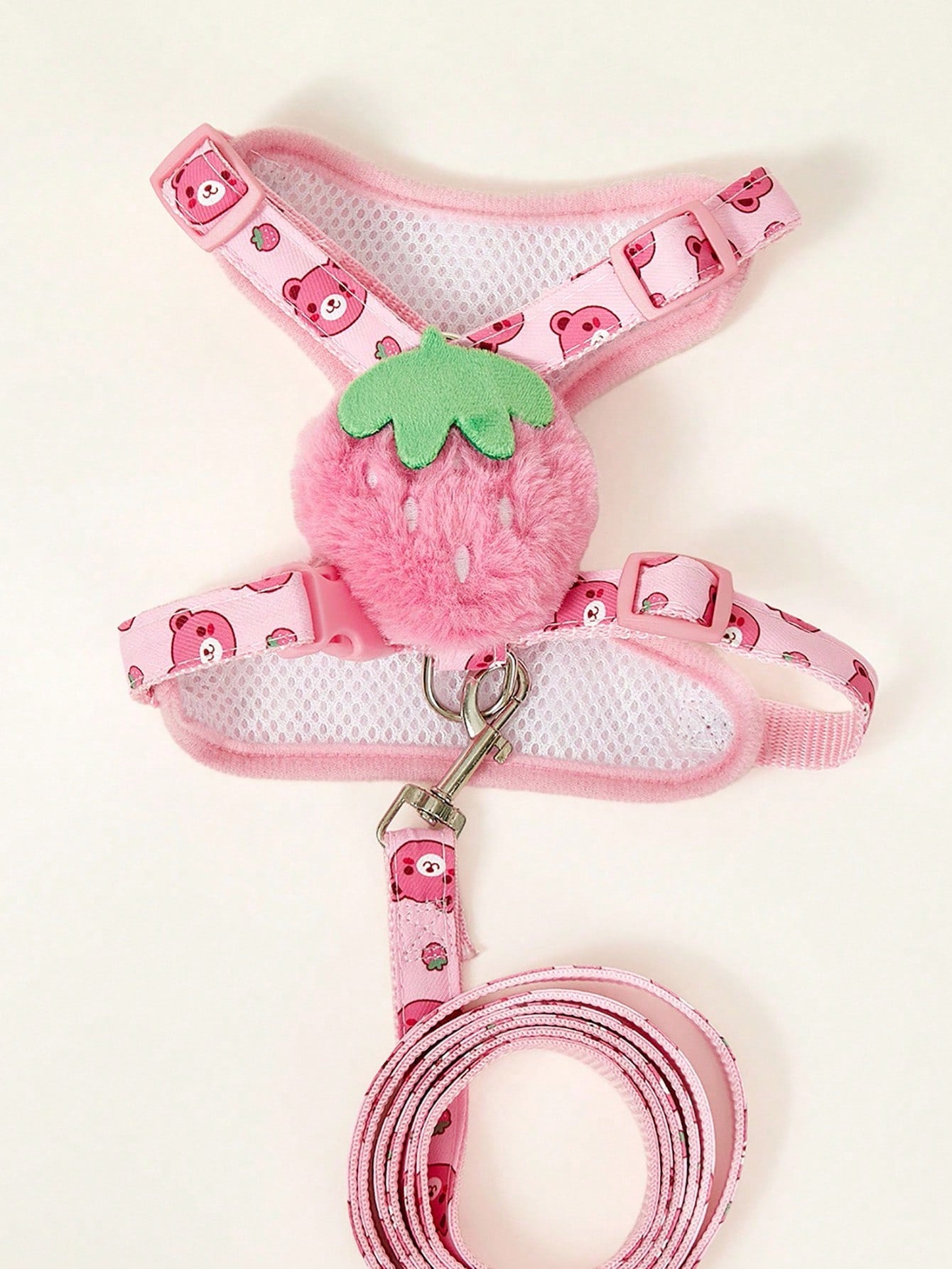 Multicolor polyester chest harness and leash set for cats and dogs with cute hamburger and hamster cartoon all-over print