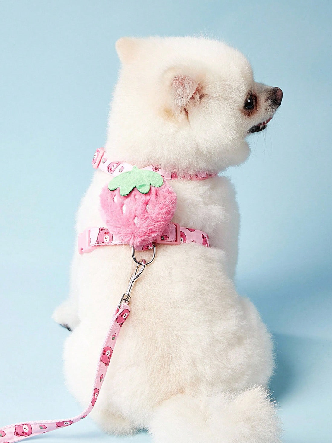 Multicolor polyester chest harness and leash set for cats and dogs with cute hamburger and hamster cartoon all-over print