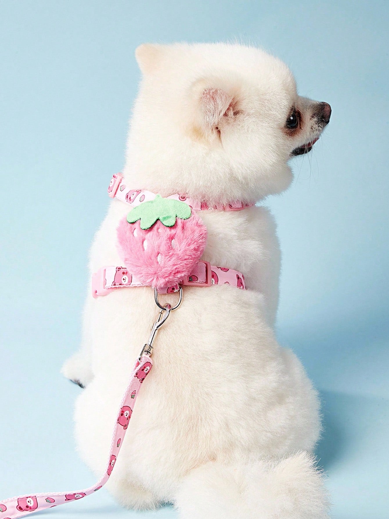 Multicolor polyester chest harness and leash set for cats and dogs with cute hamburger and hamster cartoon all-over print