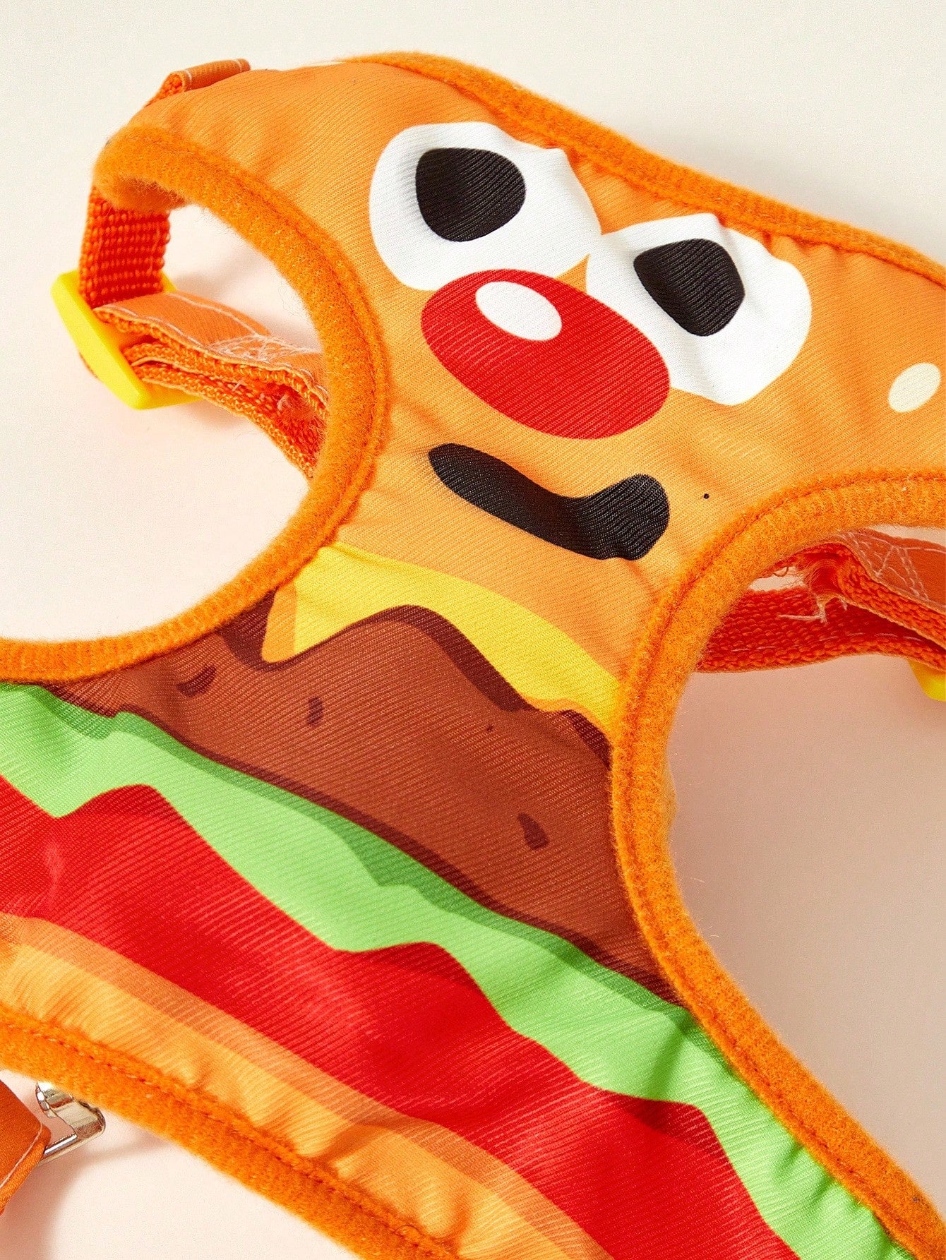 Multicolor polyester chest harness and leash set for cats and dogs with cute hamburger and hamster cartoon all-over print