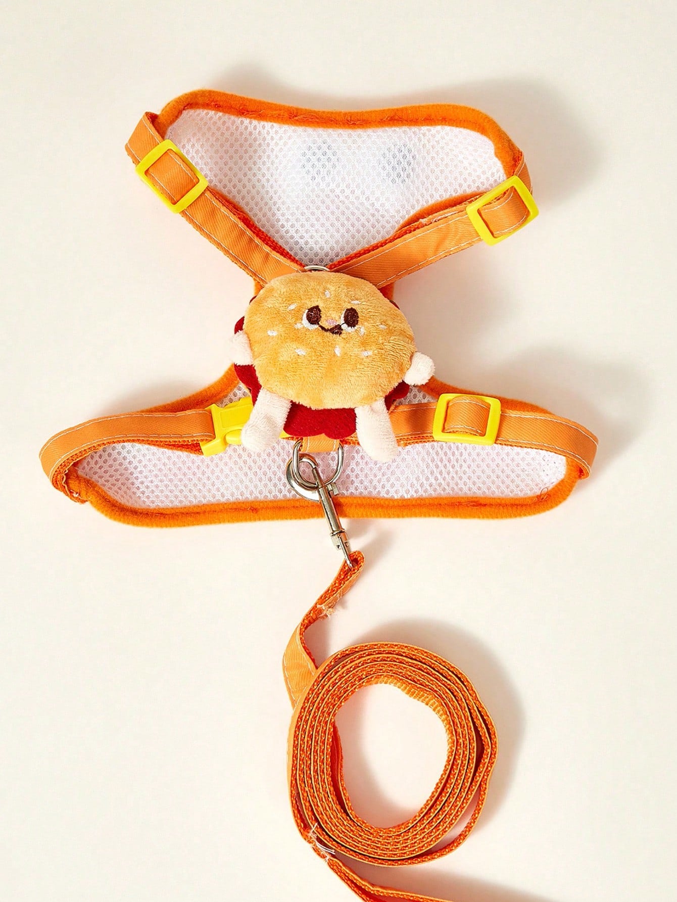 Multicolor polyester chest harness and leash set for cats and dogs with cute hamburger and hamster cartoon all-over print