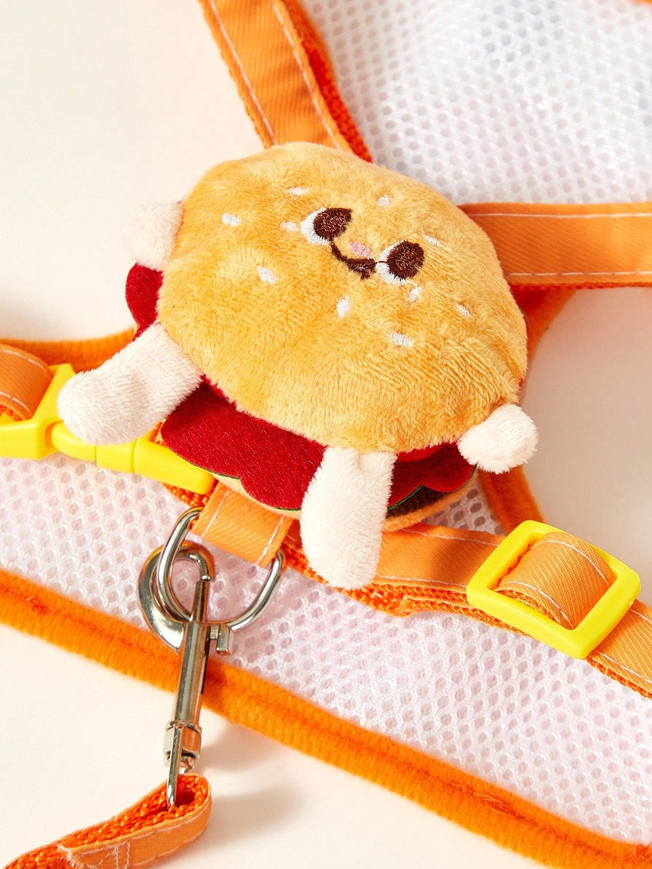 Multicolor polyester chest harness and leash set for cats and dogs with cute hamburger and hamster cartoon all-over print