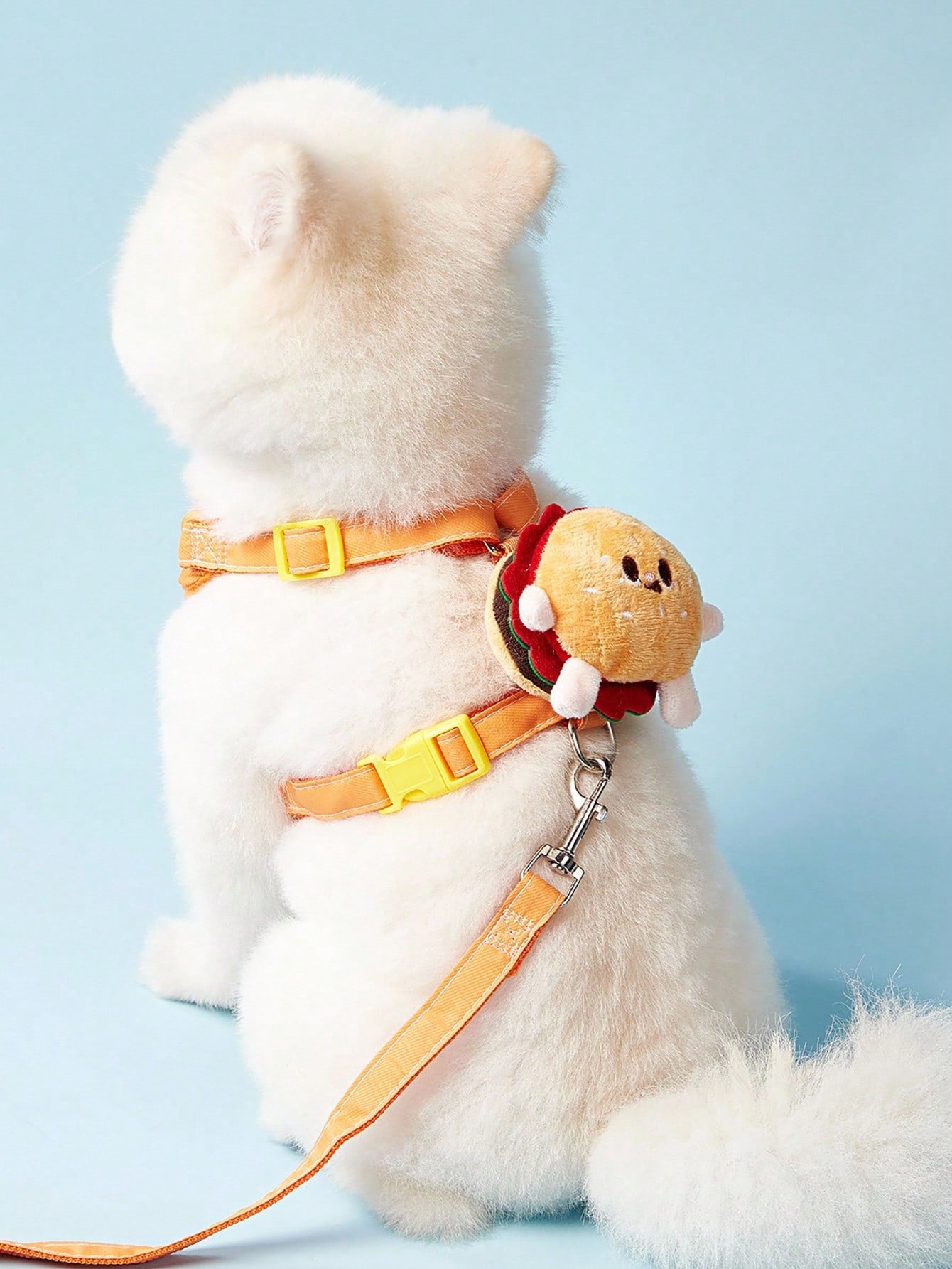 Multicolor polyester chest harness and leash set for cats and dogs with cute hamburger and hamster cartoon all-over print