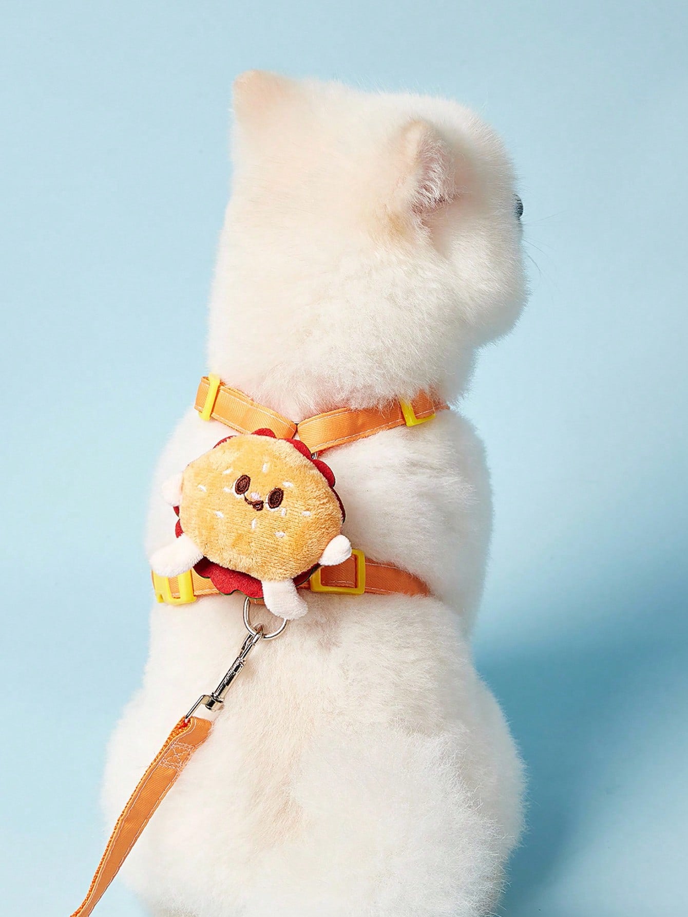 Multicolor polyester pet harness and leash set with cute cartoon hamburger print, suitable for dogs and cats