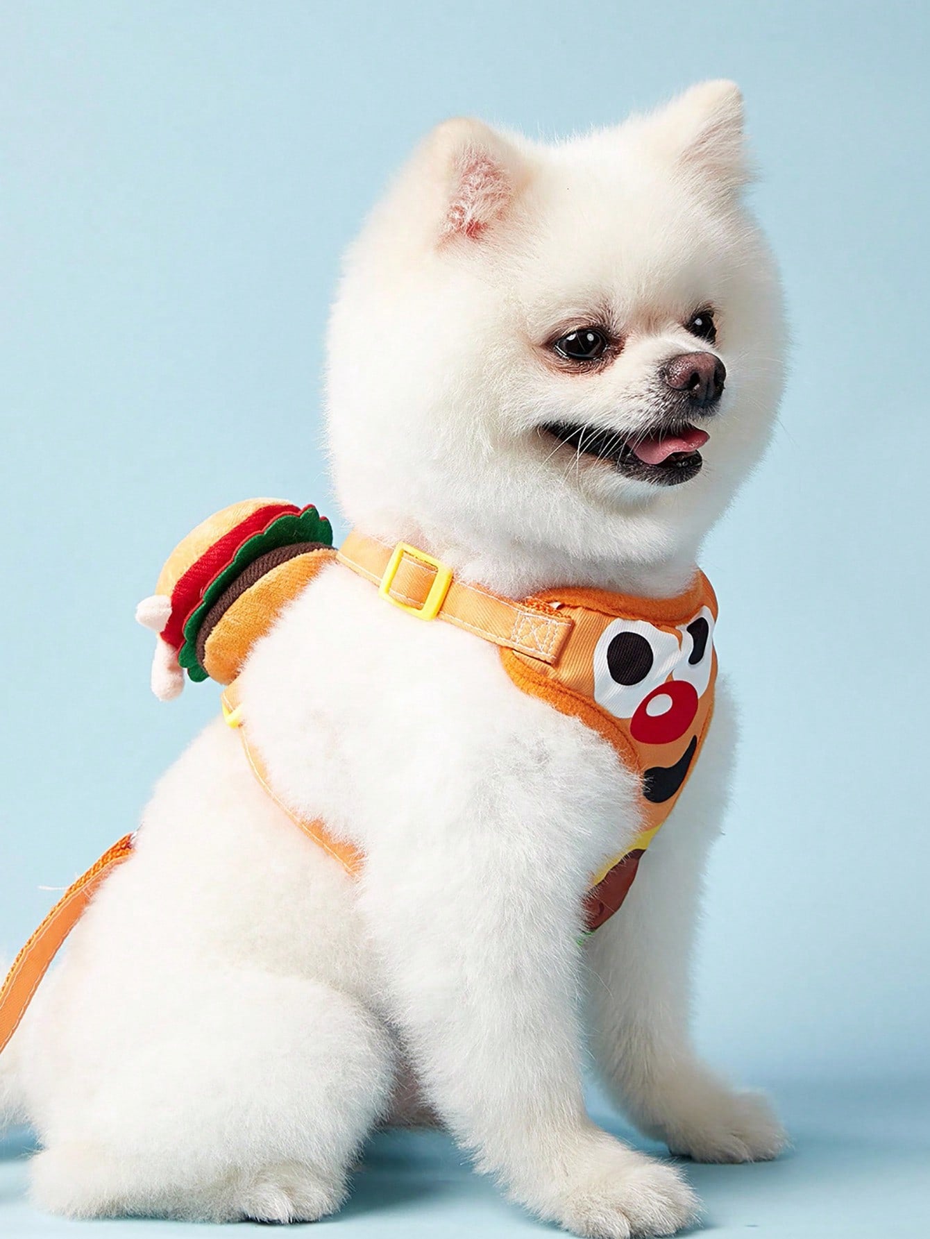 Multicolor polyester pet harness and leash set with cute cartoon hamburger print, suitable for dogs and cats
