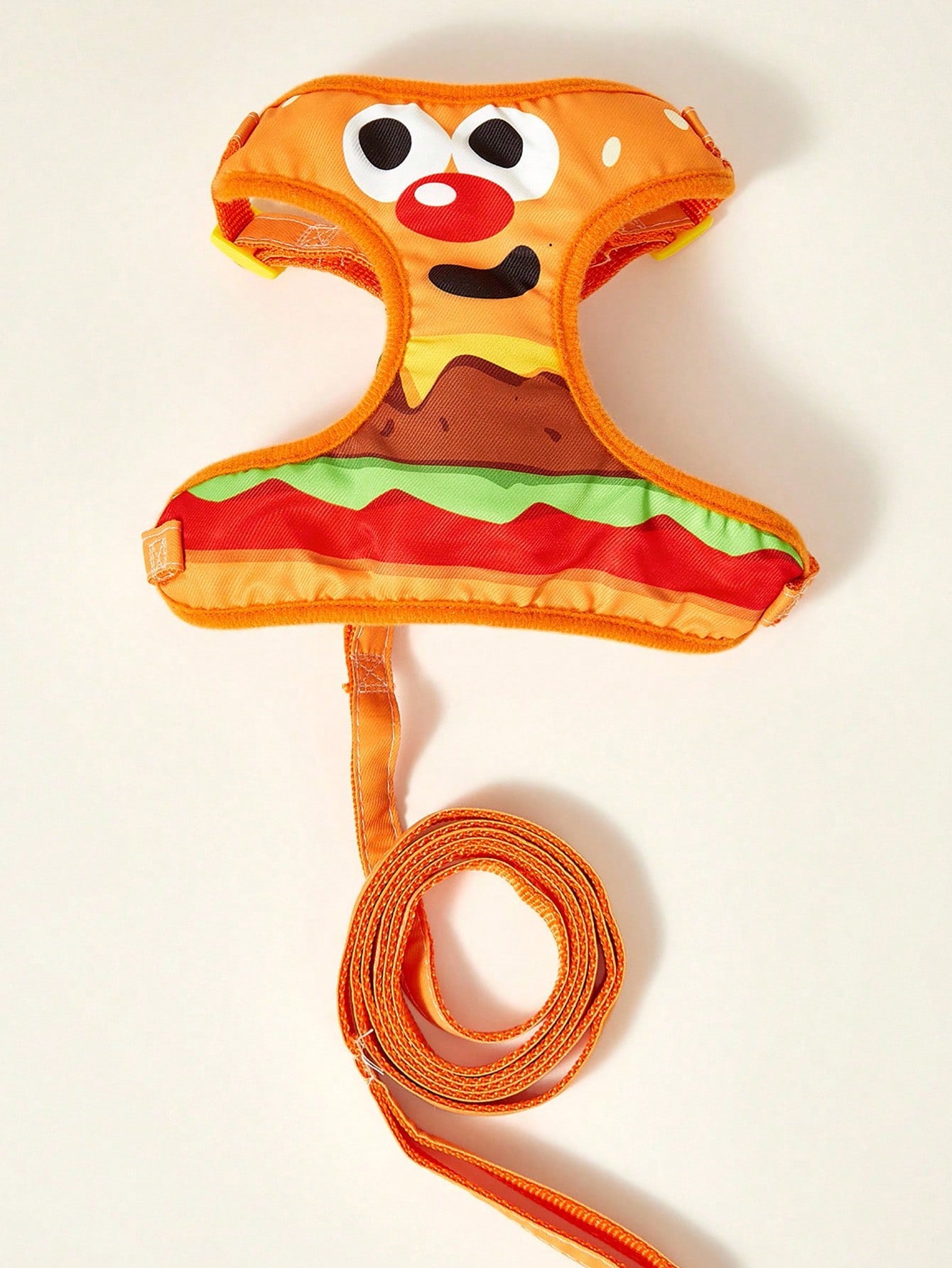 Multicolor polyester chest harness and leash set for cats and dogs with cute hamburger and hamster cartoon all-over print