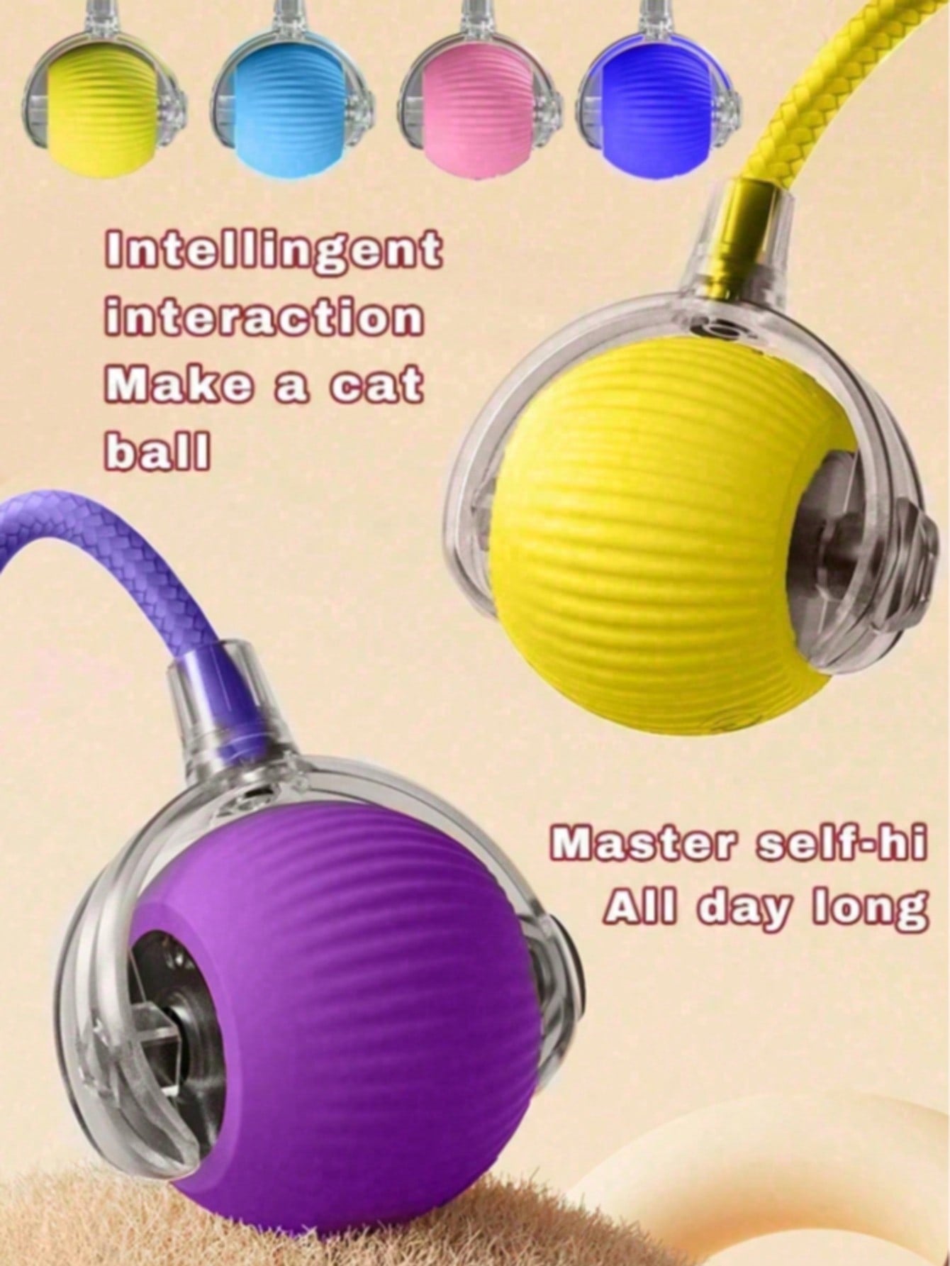 1 Piece USB Rechargeable Interactive Toy Ball For Cats, Auto Electric Rolling Ball As Birthday Gift For Dogs/Cats, Auto Smart Chewable Toy With Tail, Unicolor Smart Ball Tied To Harness, Interactive Cat Ball Toy, Indoor Cat Toy