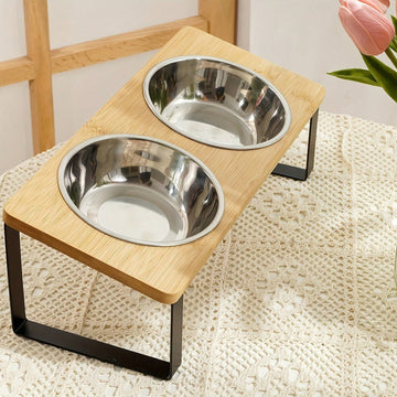 15° Tilted Elevated Cat Bowl Upgraded Version, Anti-Vomiting Raised Cat Food & Water Bowls, 2 Stainless Steel Bowls, Suitable For Cats And Puppies