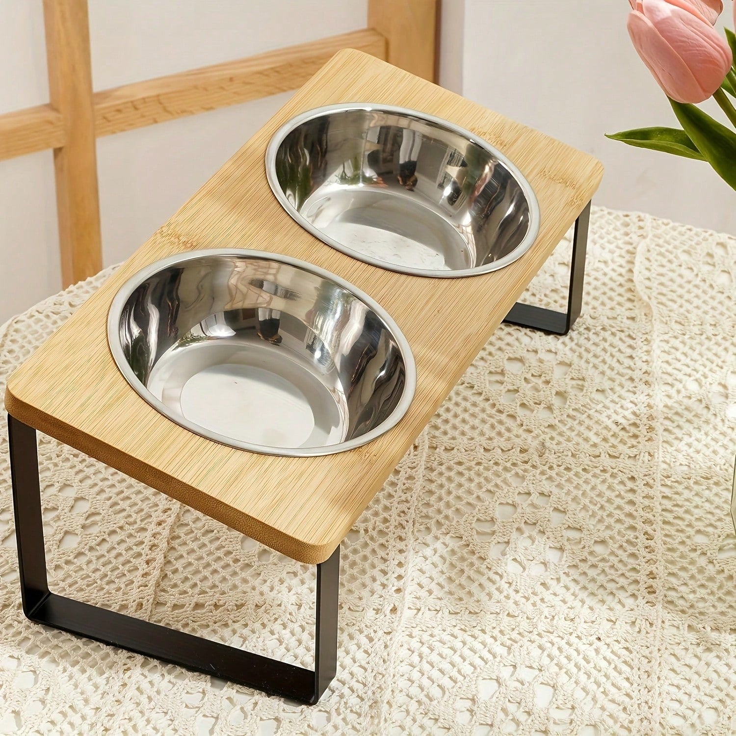 15° Tilted Elevated Cat Bowl Upgraded Version, Anti-Vomiting Raised Cat Food & Water Bowls, 2 Stainless Steel Bowls, Suitable For Cats And Puppies