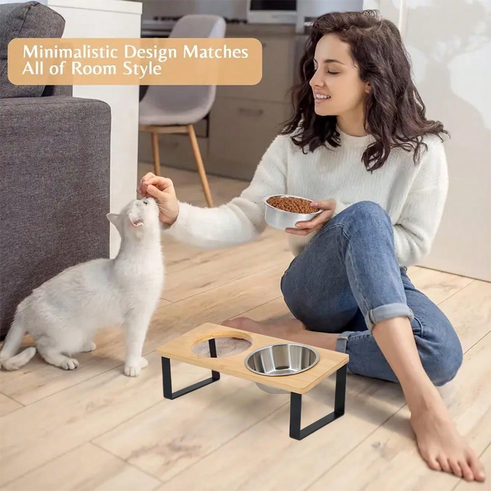 15° Tilted Elevated Cat Bowl Upgraded Version, Anti-Vomiting Raised Cat Food & Water Bowls, 2 Stainless Steel Bowls, Suitable For Cats And Puppies