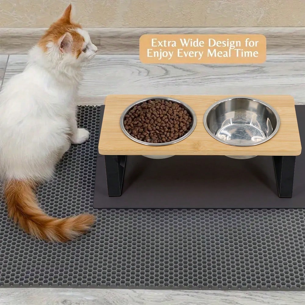 15° Tilted Elevated Cat Bowl Upgraded Version, Anti-Vomiting Raised Cat Food & Water Bowls, 2 Stainless Steel Bowls, Suitable For Cats And Puppies