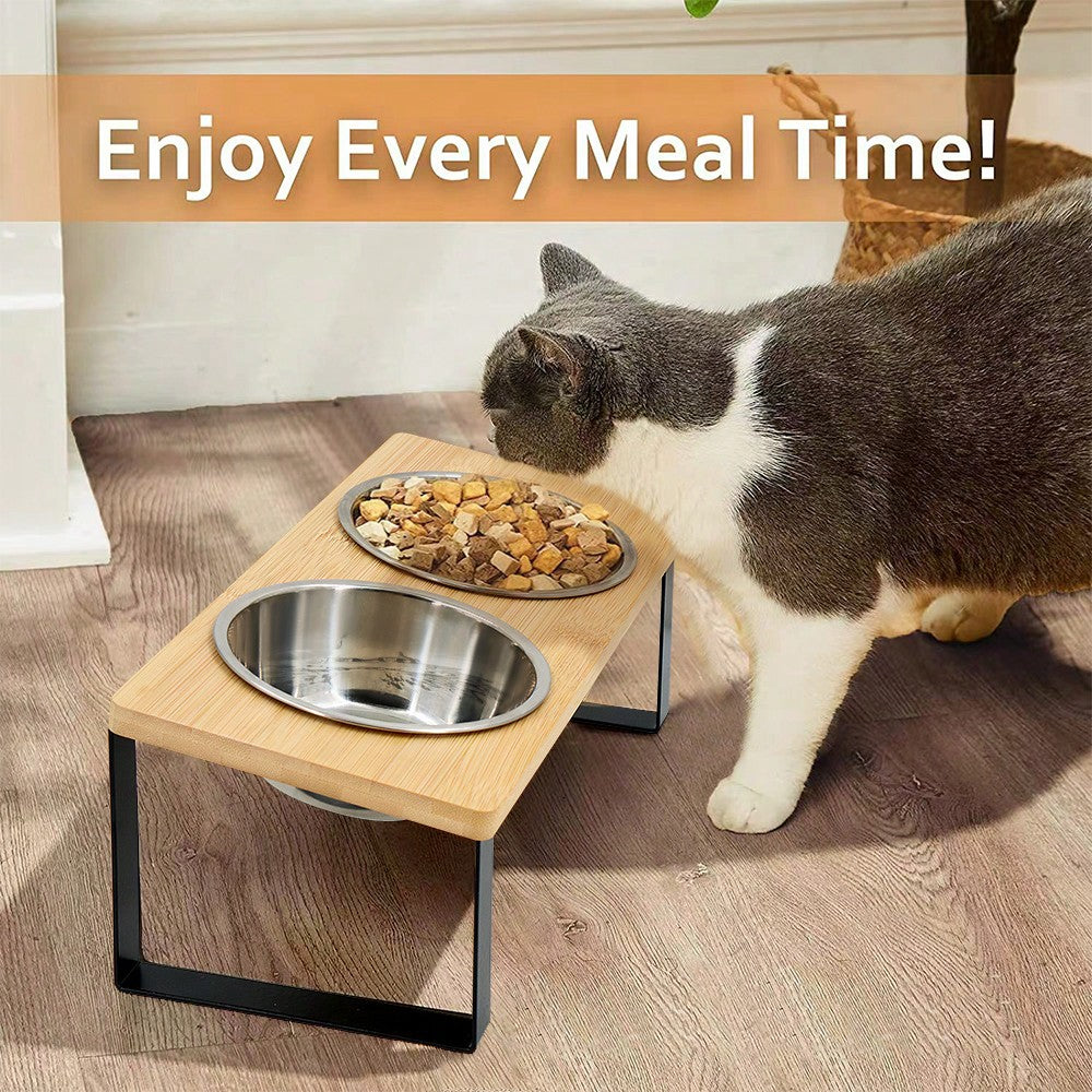 15° Tilted Elevated Cat Bowl Upgraded Version, Anti-Vomiting Raised Cat Food & Water Bowls, 2 Stainless Steel Bowls, Suitable For Cats And Puppies
