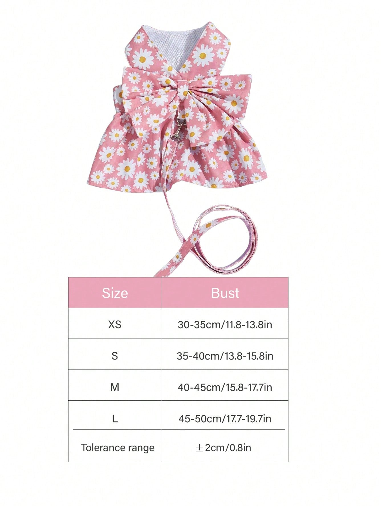 Multicolor daisy floral printed pet collar and leash set with bowknot detail for cats and dogs