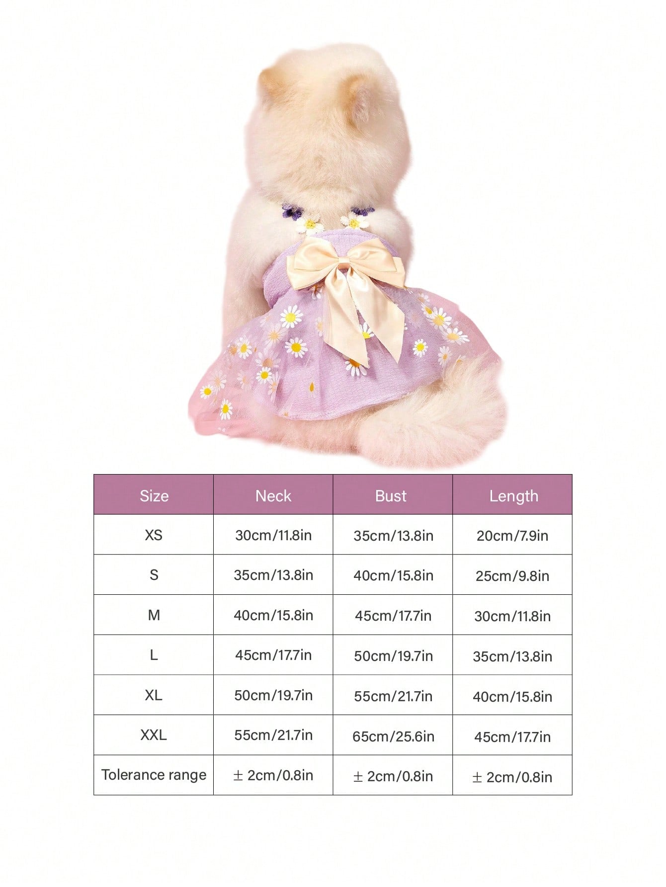 1pc Cute Small Daisy Lace Purple Tulle Bow Dress, Sweet Dog Apparel For Pet Universal