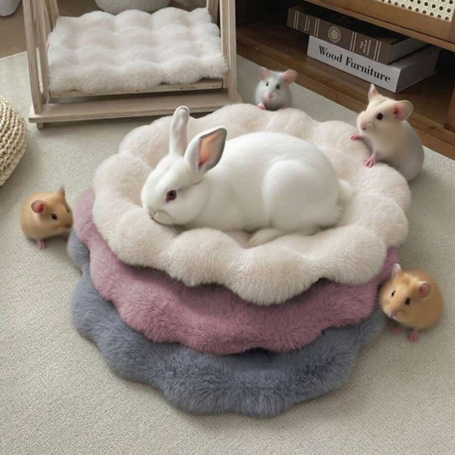 Multicolor round pet sleeping pad made of soft 100% polyester fabric suitable for cats and small pets.
