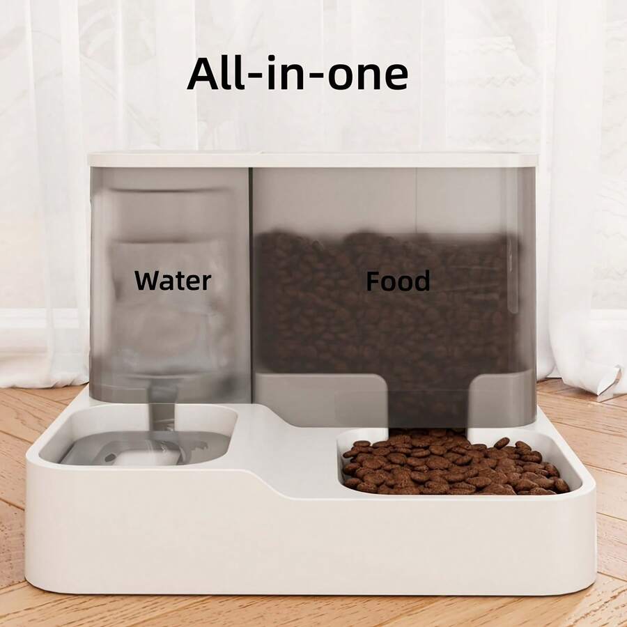 Blue colorblock 2-in-1 automatic cat food and water dispenser set featuring a visible gravity-fed container for cats and small dogs.