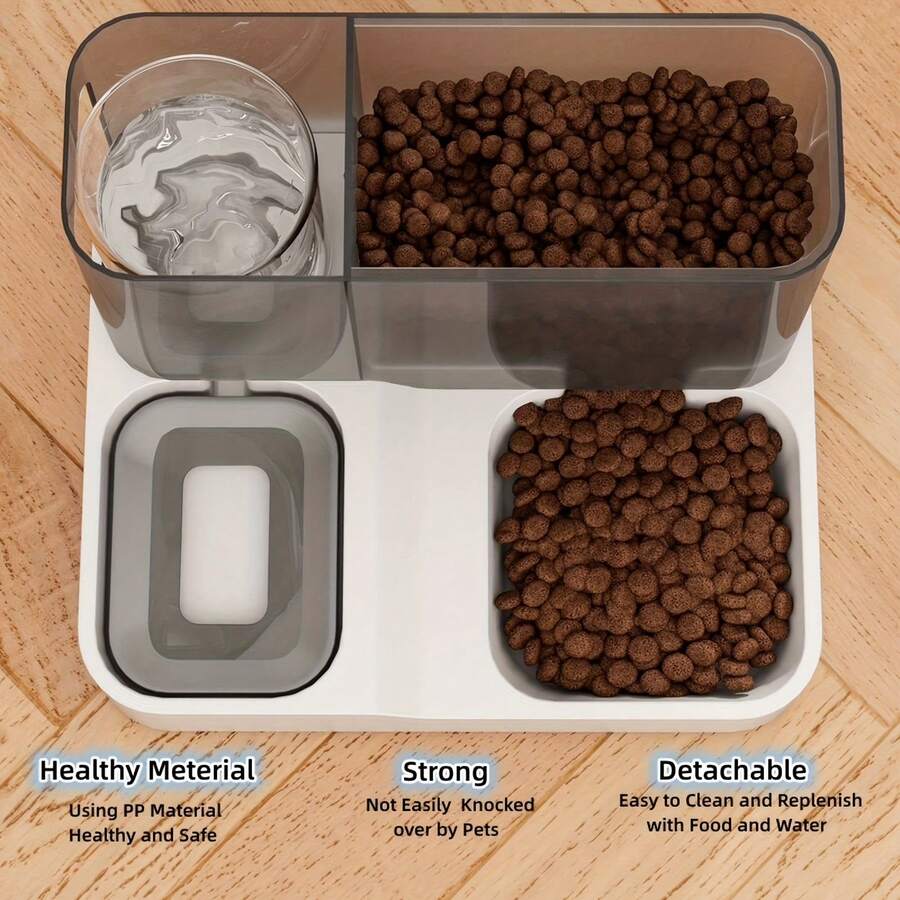 Blue colorblock 2-in-1 automatic cat food and water dispenser set featuring a visible gravity-fed container for cats and small dogs.