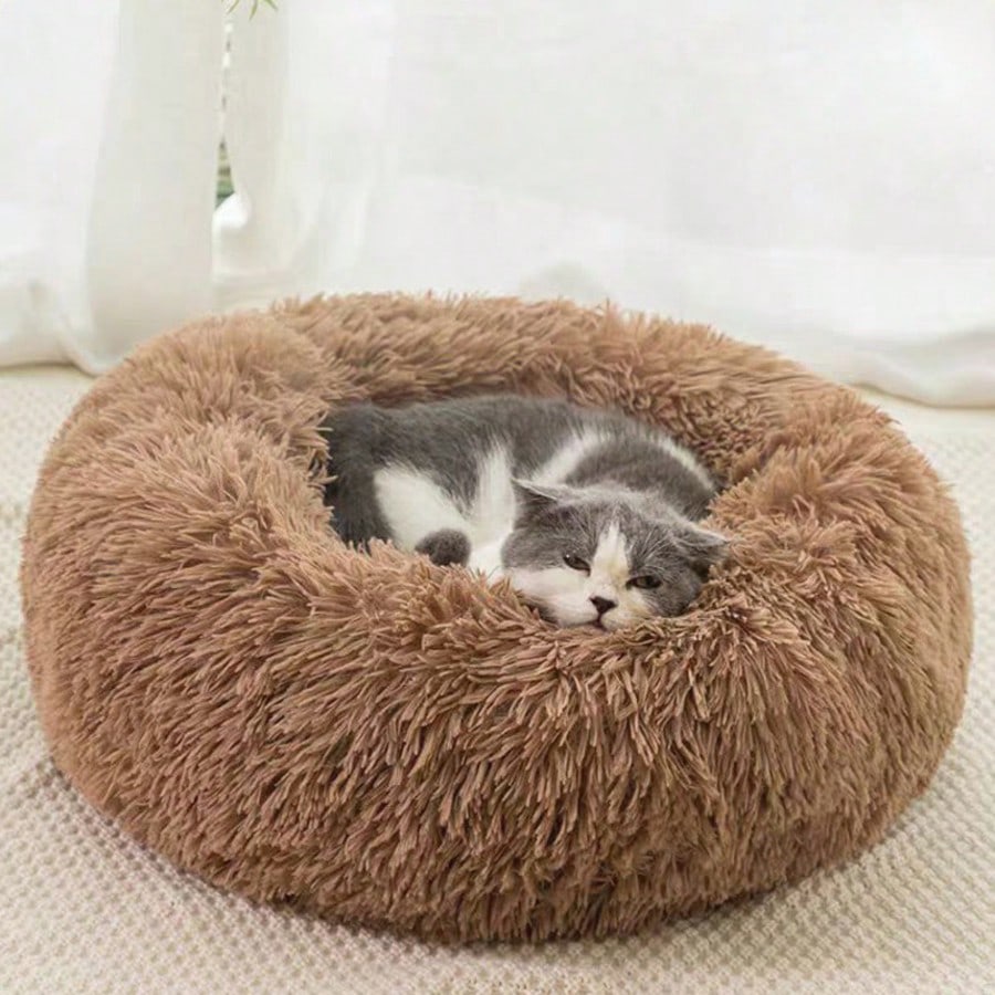1pc Soft Plush Round Pet Bed For Cats Or Small Dogs, Mini/Medium Size Dog And Cat Bed, Warm And Breathable For All Seasons, Easy To Clean, Dog Nest Cat Nest Pet Bed Pet Supplies, Size: 19.69x19.69x6.3in
