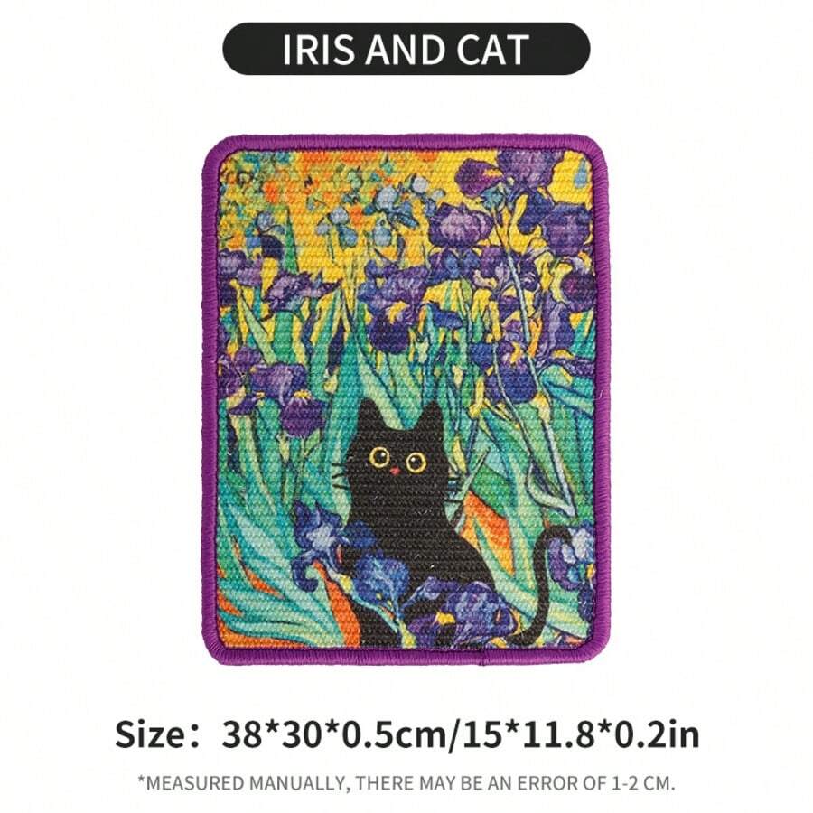 Multicolor cat scratching board featuring a starry sky painting design made of sisal and linen.