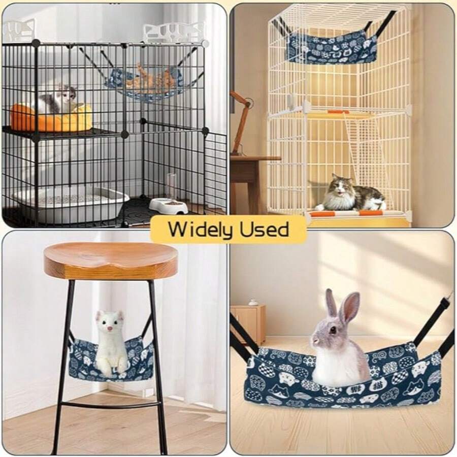 Multicolor adjustable hanging cat hammock bed made of 100% polyester for cats, small dogs, ferrets, and small animals.