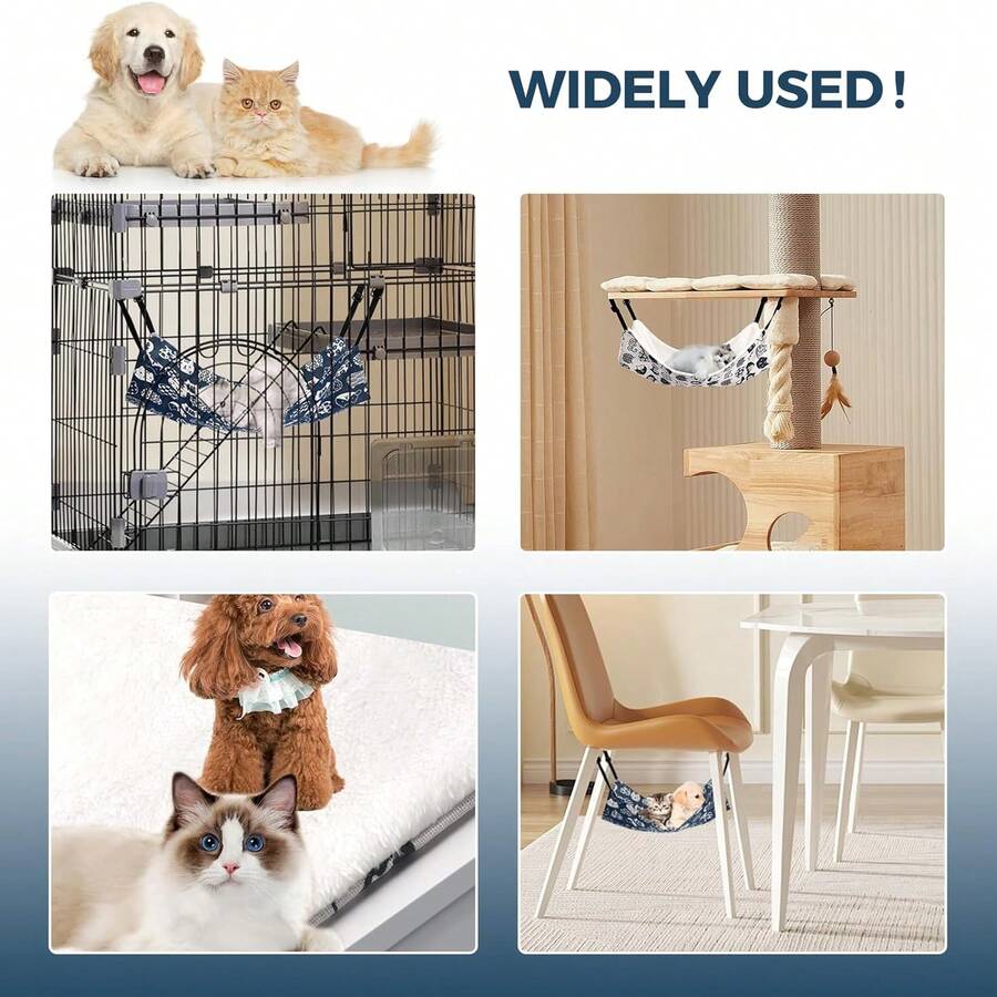 Multicolor adjustable hanging cat hammock bed made of 100% polyester for cats, small dogs, ferrets, and small animals.