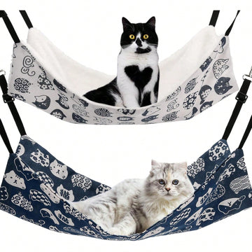 Multicolor adjustable hanging cat hammock bed made of 100% polyester for cats, small dogs, ferrets, and small animals.