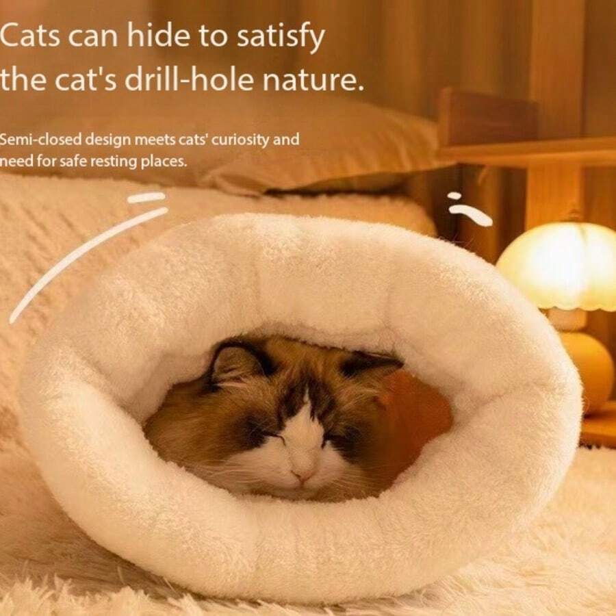 Multicolor semi-closed soft plush cat sleeping bag for indoor cats and small dogs